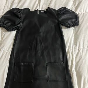 Kids Puff Sleeve Faux-Leather Dress